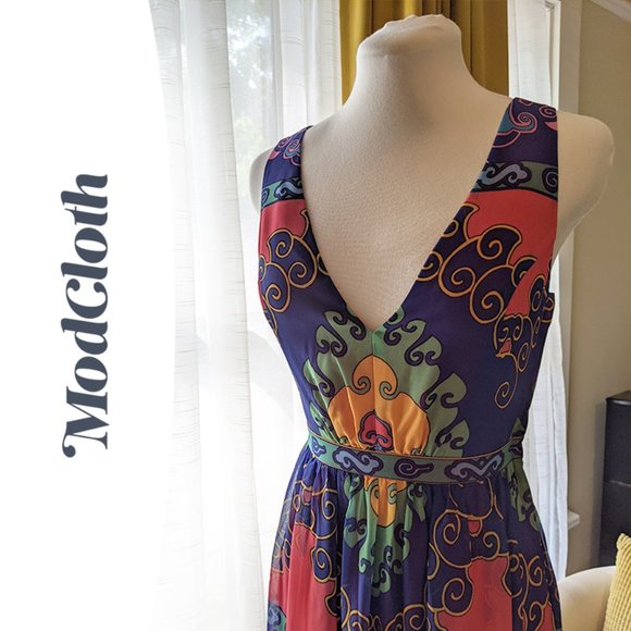 Modcloth Maxi Dress in Indigo Rainbow with Pockets - Picture 4 of 6